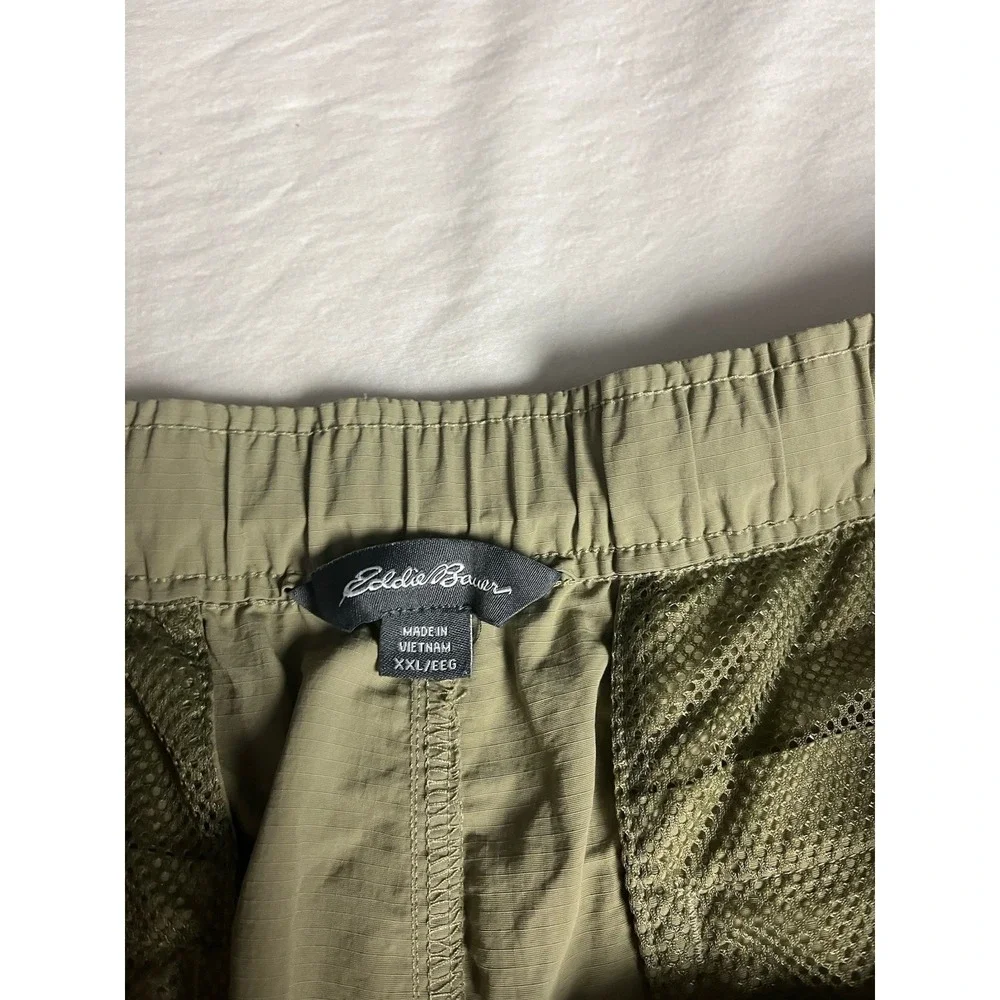 Eddie Bauer Mens Nylon Cargo Shorts XXL Khaki ‎ Green Outdoor Hiking  Belted